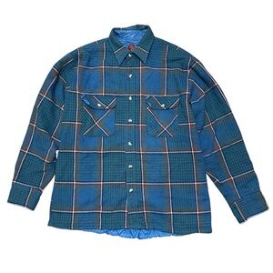 VINTAGE Mervyns High Sierra Button Quilt Lined Mens M Blue Red Flannel Plaid 90s